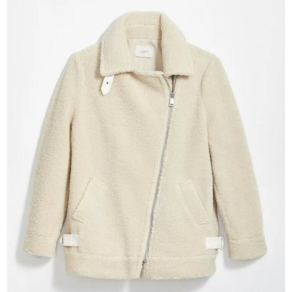 Loft Faux Shearling Aviator Moto Coat Jacket Grey Sand Heavy Weight Buckle XL
